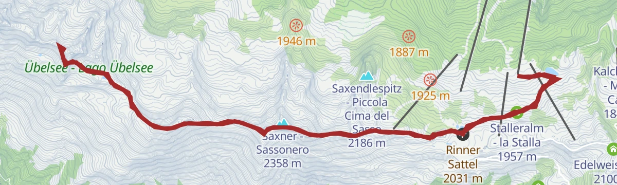 Route map: Ridge hike from the mountain station of the Ratschings-Jaufen cable car to the Kleine Kreuzspitze peak